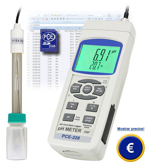 El medidor de pH PCE 228 incluye el electrodo de pH PE 03