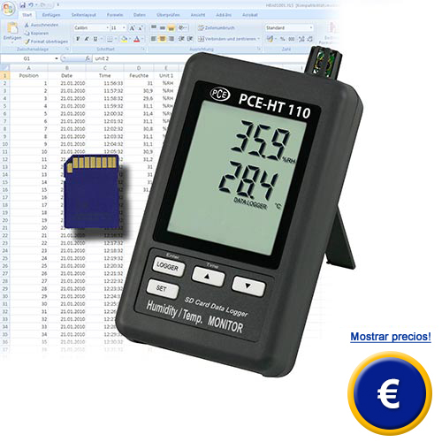 Registrador de datos para temperatura y humedad (con gran memoria y pantalla)