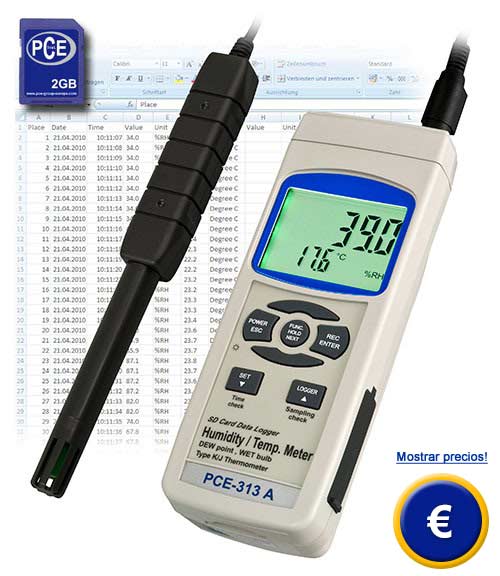 Termohigrometro PCE-313A con tarjeta de memoria SD 